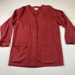 Spencer Tyler 100% Linen Red Jacket Cardigan Over Sized Comfy Women’s Small